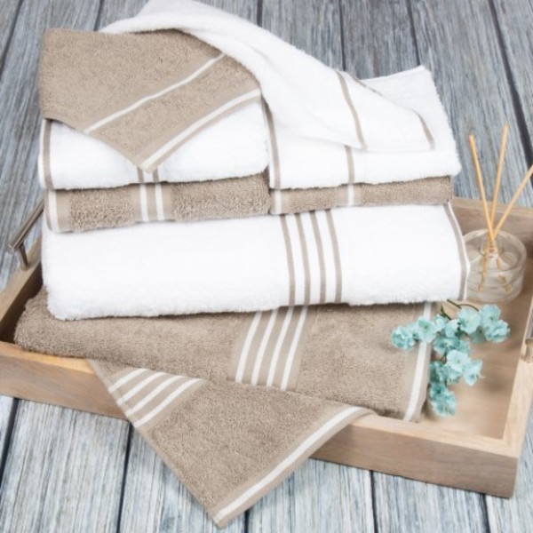 Hastings Home Hastings Home Rio 8 Piece 100 Percent Cotton Towel Set - White and Taupe 359761ZEY